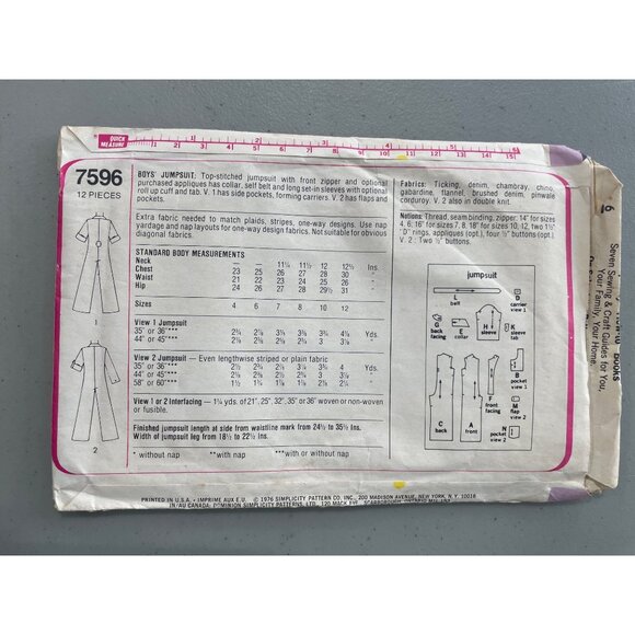 70s Simplicity 7596 Boys Jumpsuit Sewing Pattern Size 8 Vintage 1976 Retro CUT - Picture 3 of 7